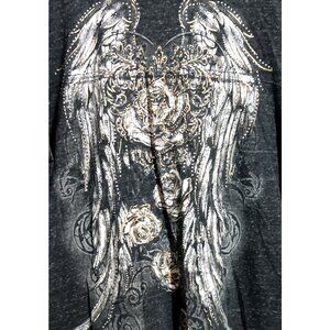 Maurices light Knit top tee tunic Sz L roses black please read